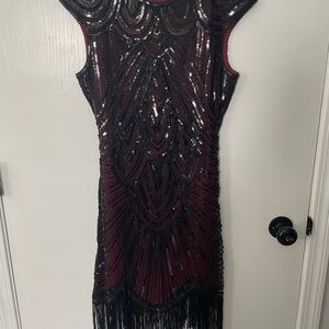 Elegant Black and Burgundy Beaded Dress